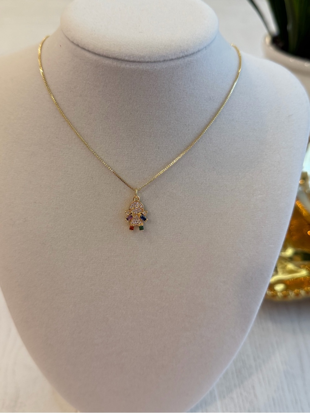Gold Plated Multicolor Girl Pendant Necklace - Women Jewelry